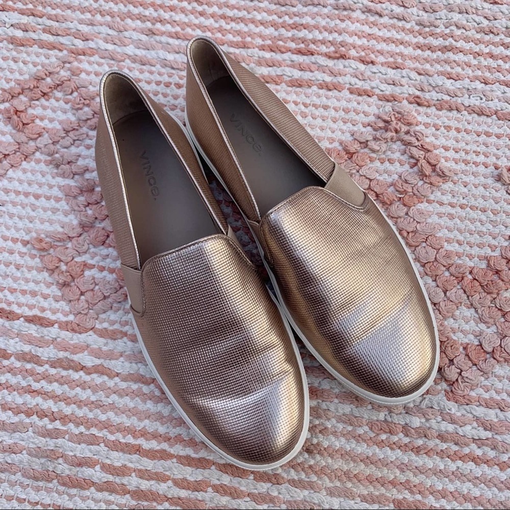 Vince Metallic Rose Gold Slip-On Sneakers